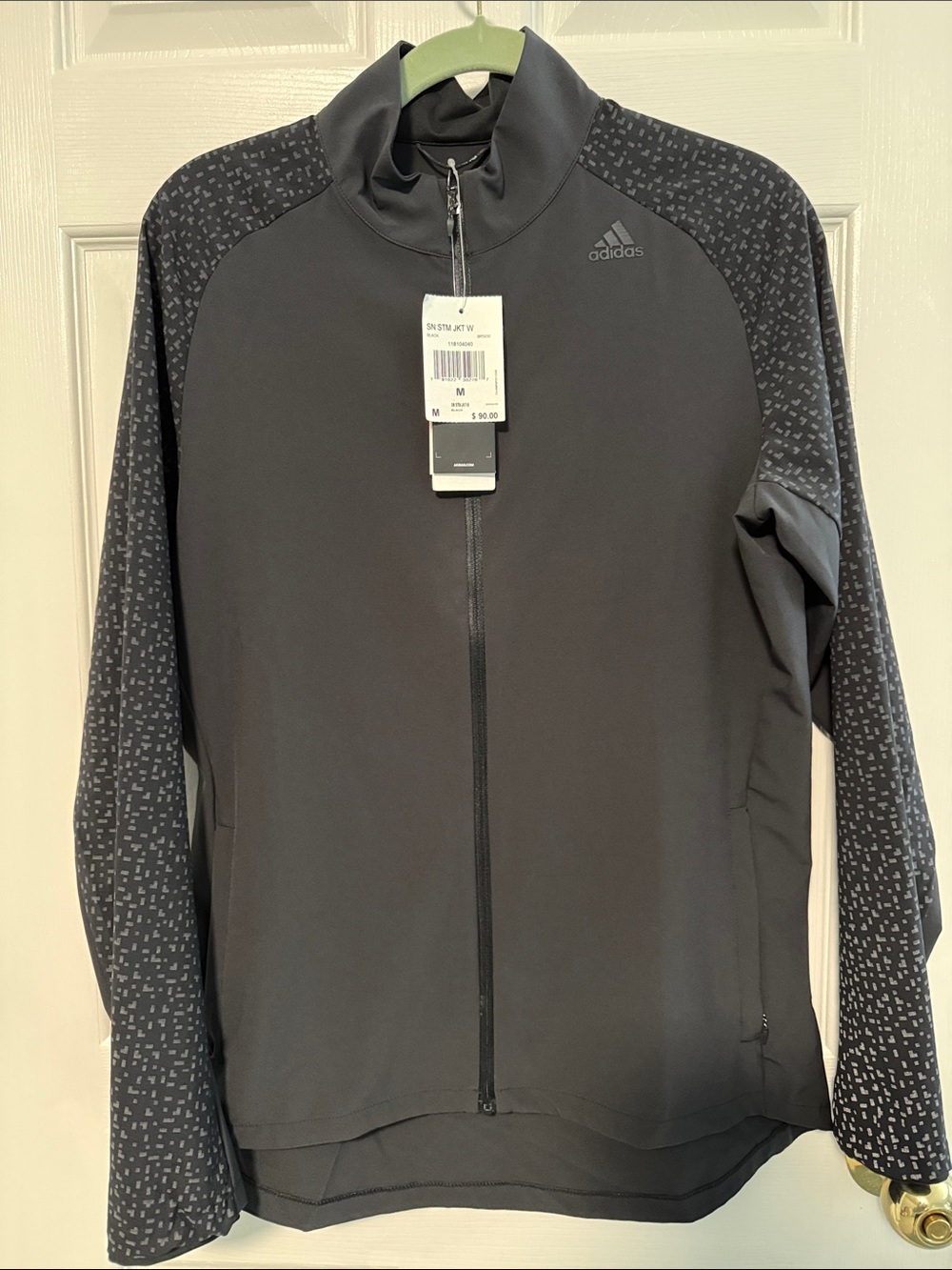 adidas Women’s Black Full-Zip Performance Jacket with Patterned Sleeves